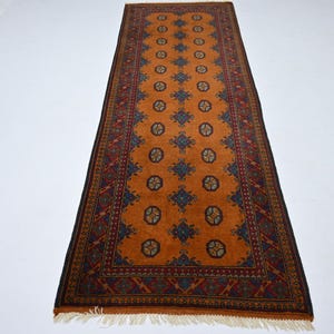 8 ft Runner Orange Rug, Afghan Mowri Rug, Turkmen Hand Knotted Rug, Super fine Soft Wool Rug, Traditional Oriental Rug, Hallway Runner 3x8