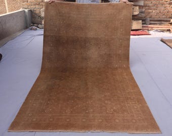 1900s Vintage Rug 5x8" Turkmen famous design Bashiri Rug, Low Pile Distress Faded Area Rug, Handmade Wool Rug, Terracotta Muted Color Rug