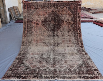 1900s Antique Rug, Collectors Piece 6x9 Vintage Afghan Caucasian Rug, Hand Knotted Wool Area Rug, No Pile Distressed Faded Rug, Bedroom Rug
