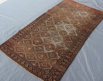 1920s Antique Terracotta Rug 3'4x6 ft Afghan Rug, Handmade Wool rug, Tekke Geometric Rug, No pile Faded Rug, Turkmen Tribal Rug, Bedroom Rug
