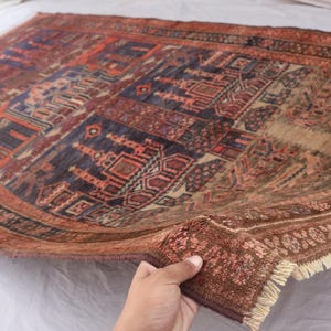 1920s Antique Rug 4&#39;8x8&#39;9 ft Afghan Tribal Faded Rug, Vintage Distressed Rug, Handmade Wool Rug, Pictorial design Art Rug, Oriental Carpet