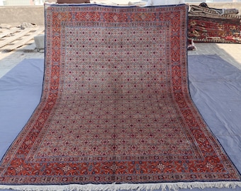 7x10 ft Afghan Vintage Rug, Turkmen Handmade Wool Area Rug, Oriental Floral design Rug, Rug for Bedroom, Living Room, Bohemian Beige Rug
