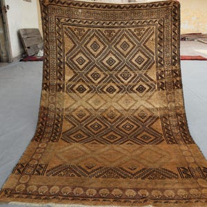 1920s Antique Rug 5x8 ft Turkmen Bukhara Rug, Low Pile Faded Area Rug, Handmade Wool Muted Faded Terracotta Rug, Bedroom Rug, Office Rug