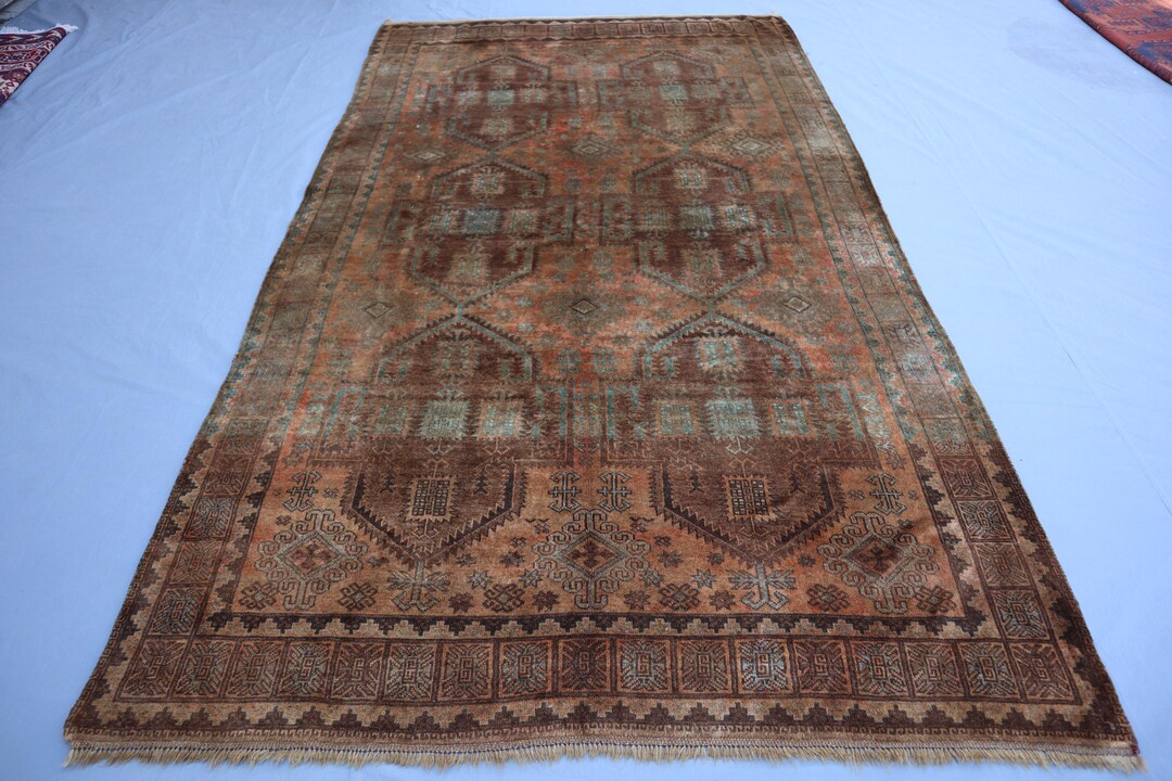 1930s Antique 6x10 Large Area Rug, Afghan Caucasian Rug, Terracotta ...