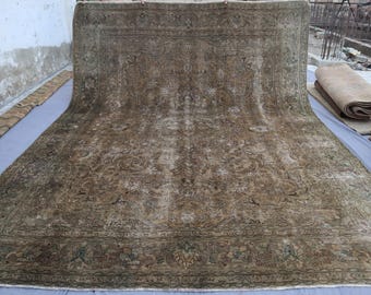 1920er Antiker Großer Teppich 10x13 Turkmenischer Kaukasischer Terrakotta Teppich, Handgefertigter Wollteppich, Wohnzimmerteppich 240x360 cm
