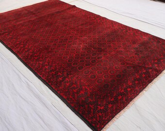 レッドヴィンテージラグ 5'2x7'5 ft トルクメン族のモウリラグ 1950