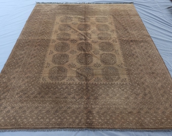 6'8x9'5 ft Large Terracotta Antique Rug, Afghan Handmade Wool rug, Turkmen Tribal Ersari Rug, Low Pile faded Rug, Oriental Rug, Bedroom Rug