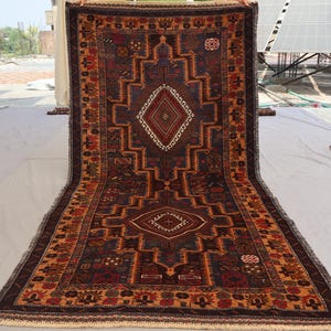 4x8 Handmade Rug, Vintage Baluchi Rug, Afghan handmade Wool Rug, Antique Oriental Soft Pile Rug, Turkmen Geometric Tribal Rug, Bedroom Rug