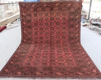 Afghan Rug 5x8 Antique Terracotta Rug, Turkmen Bashiri Rug, Handmade Low Pile Wool Rug, Vintage Faded Oriental Rug, Bedroom, Living Room Rug