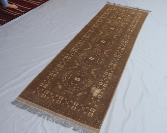 1920年代アンティークラグ 2'5 x 9フィート テラコッタ色褪せラグ