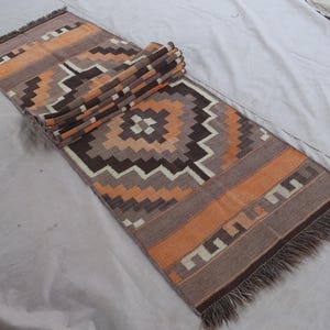 Alfombra Kilim de 4,5 m de largo, alfombra vintage, alfombra turcomana de lana hecha a mano, alfombra Kilim de tejido plano, alfombra de pasillo antigua de los años 50, alfombra oriental de cocina