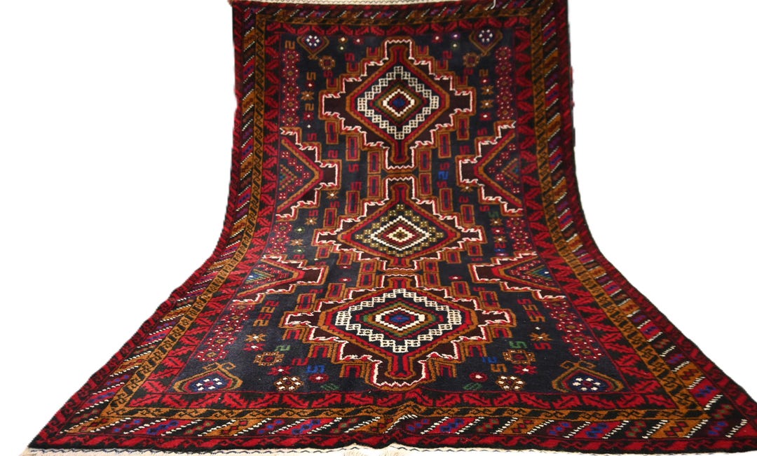 Vintage Baluchi Rug 4x7 Afghan Handmade Wool Rug, Geometric Tribal Rug ...
