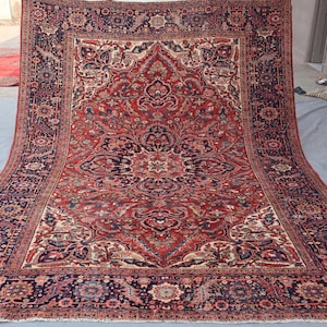 8x11 ft Antique Heriz Fine Rug, Red Caucasian Area Rug, Hand Knotted Wool Medallion Rug, Tribal Afghan Rug, Bedroom Carpet, Living Room Rug
