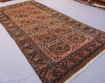 1940s Antique rug 5x11 ft Afghan Tekke Ersari Rug, Handmade Wool rug, Turkmen Tribal Rug, Vintage Low Pile Faded Oriental Rug, Living Room