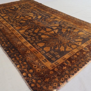 1930s Antique Rug 3&#39;5x6&#39;2 Geometric Rug, Afghan Handmade Wool Rug, Tribal Low Pile Rug, Oriental Baluchi Rug, Distressed faded Rug, Bedroom