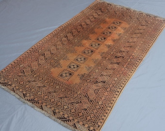 3'5x6'1 ft Afghan Teppich 1950er Jahre Antik Teppich, Handgemachter Terrakotta Teppich, Geometrischer Teppich, Schafwolle Teppich, Schlafzimmer Teppich