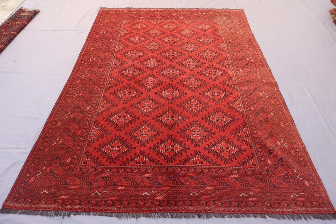 7x10 Antique Turkmen Chinar Gull Bukhara Rug 6'4x9'7