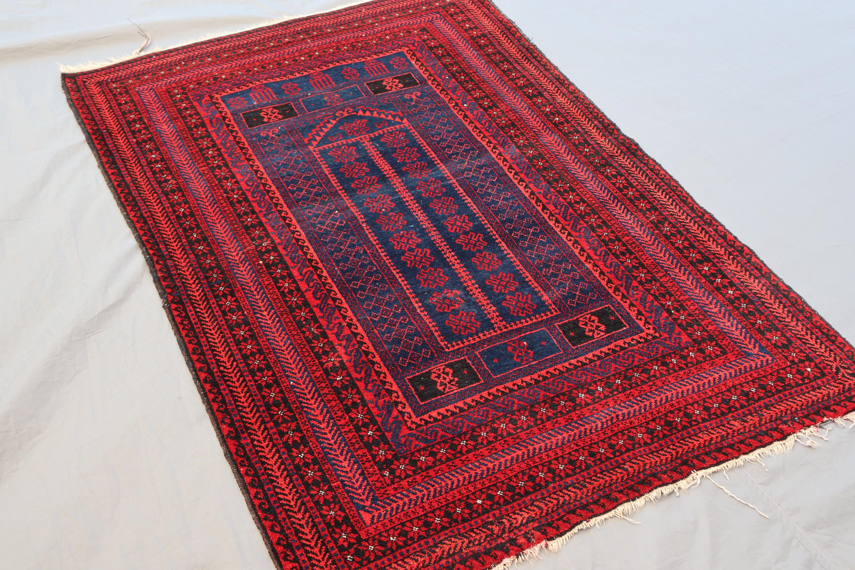 Vintage Prayer Rug 3'5x5'2 Afghan Prayer Bukhara Rug, Oriental