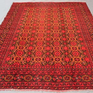 1960s Antique Rug 6&#39;7x8&#39;9 ft Turkmen Tribal Bukhara Rug, Afghan Handmade Wool Oriental Rug, Vintage Area Rug, Living Room Rug, Bedroom Rug