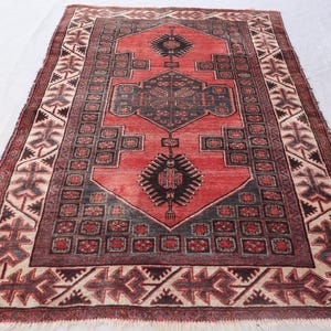 3&#39;5x5&#39;4 Caucasian Terracotta Rug, Geometric Afghan Tribal faded Rug, Handmade Fine Wool Rug, Vintage Pattern with all Natural Materials Rug