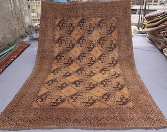 Terracotta Antique 1930s Rug 6x9 Afghan Handmade Wool rug, Turkmen Tribal Caucasian Rug, Low Pile Faded Rug, Bedroom Rug, Oriental Area Rug
