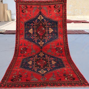 Birds Pictorial Rug 3&#39;3x6&#39;3 ft Antique Caucasian rug, Afghan Vintage Area Rug, Handmade Wool Art Carpet, Oriental Geometric Rug, Bedroom rug