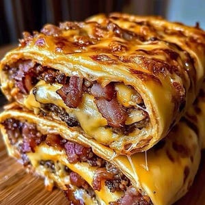 Melhor receita de rolinhos de cheeseburger com bacon e manteiga de alho, download instantâneo em PDF