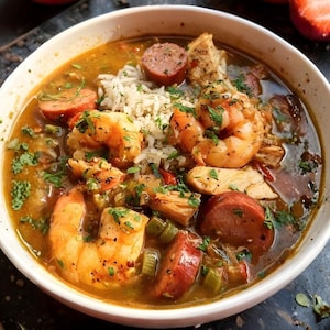 Instant Pot Louisiana Gumbo med kyckling och räkor, direktnedladdning