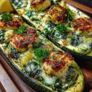 Broccoli, Spinach, and Halloumi Stuffed Zucchini Boats (Printable PDF Download)