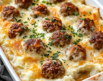 Meatball Mashed Potato Bake Recipe: Cheesy Comfort Food (PDF