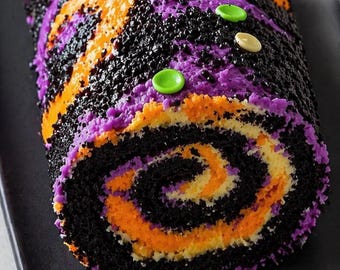 Receta de rollo de pastel de Halloween, postre espeluznante (descarga digital)