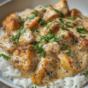Best Recipe for Creamy Chicken in Peppery Garlic Sauce Over Rice, Instant PDF Download, family recipe book, Easy recipe