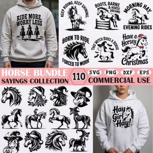 Paquete SVG de caballos con divertidas citas de vaqueros, diseños de animales de granja y archivos de equitación western para Cricut y sublimación.