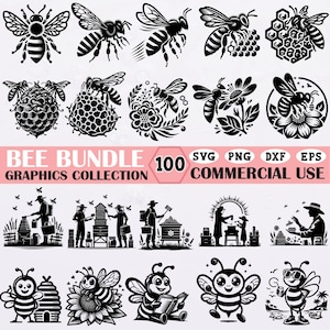Bee SVG Bundle 100 Cute Bee Files for Cricut Silhouette | Beekeeper Clipart Bee Hive Clip Art Honey Bee Designs Commercial Use