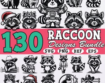 Paquete de 130 adorables mapaches para Cricut y sublimación. Imágenes prediseñadas vectoriales de mapaches, diseños de animales del bosque.