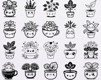 100 Cute Plant Bundle SVG Png dxf eps | Kawaii Plant Clipart Digital Download | Cute Houseplant Vector Files for Cricut and Silhouette