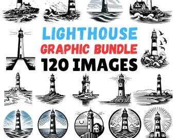 Vintage Lighthouse Graphic Bundle for Laser Cutting | 120 Coastal Nautical Lighthouse Digital download