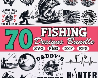 Angeln SVG Bundle: 70 Fischer Designs, Buntbarsch Clipart (digitaler Download)