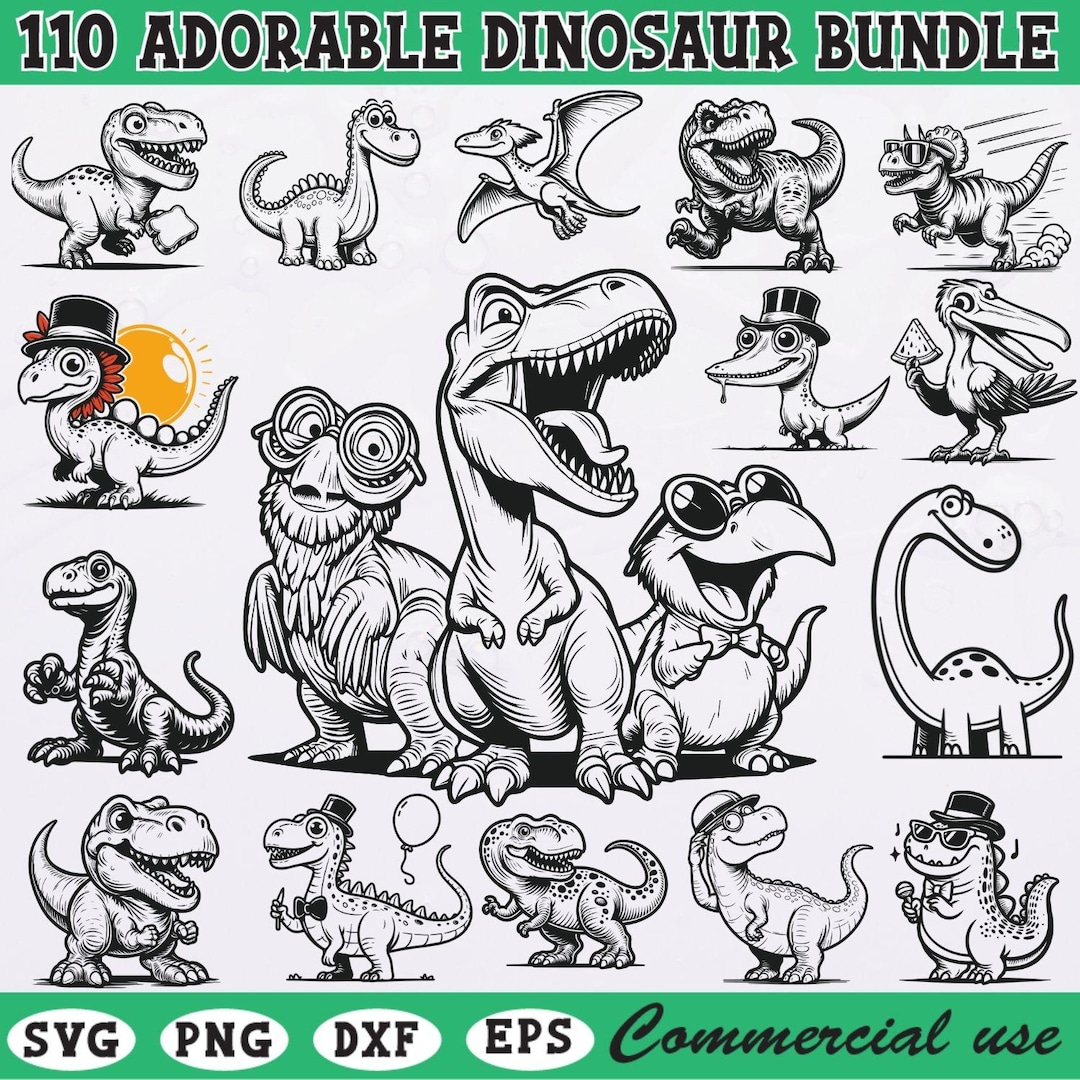 Cute Dinosaur SVG Bundle for Kids Crafts, Adorable Dino Clipart Files ...