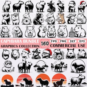 Capybara SVG Bundle | 160 Cute Capybara Clipart Graphics for Cricut Silhouette | Funny Capybara Christmas Birthday Designs