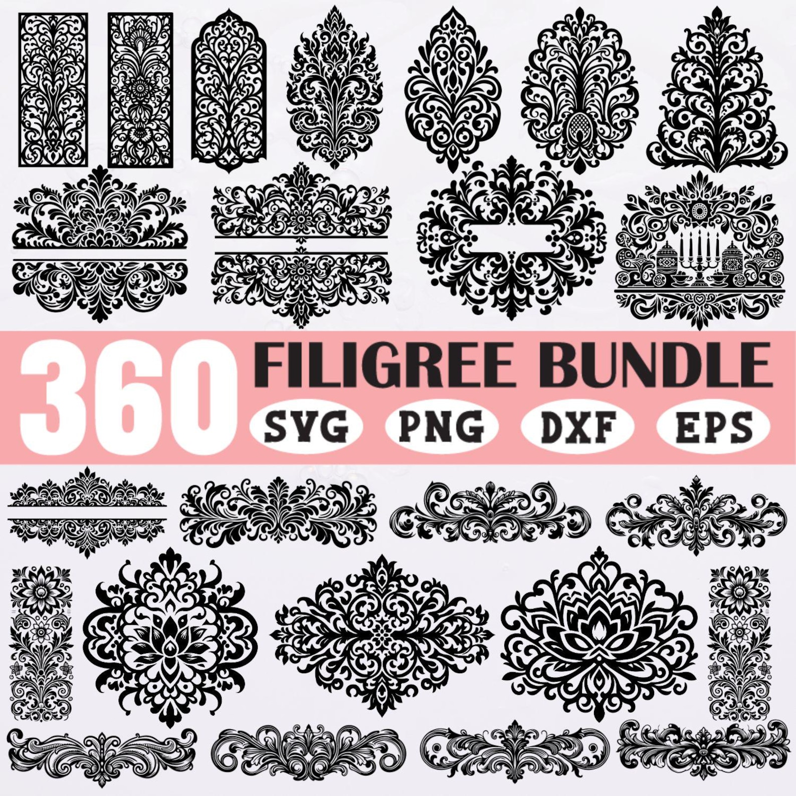 Filigree Ornament SVG Bundle: Vintage Floral Scrollwork, Laser Cut ...