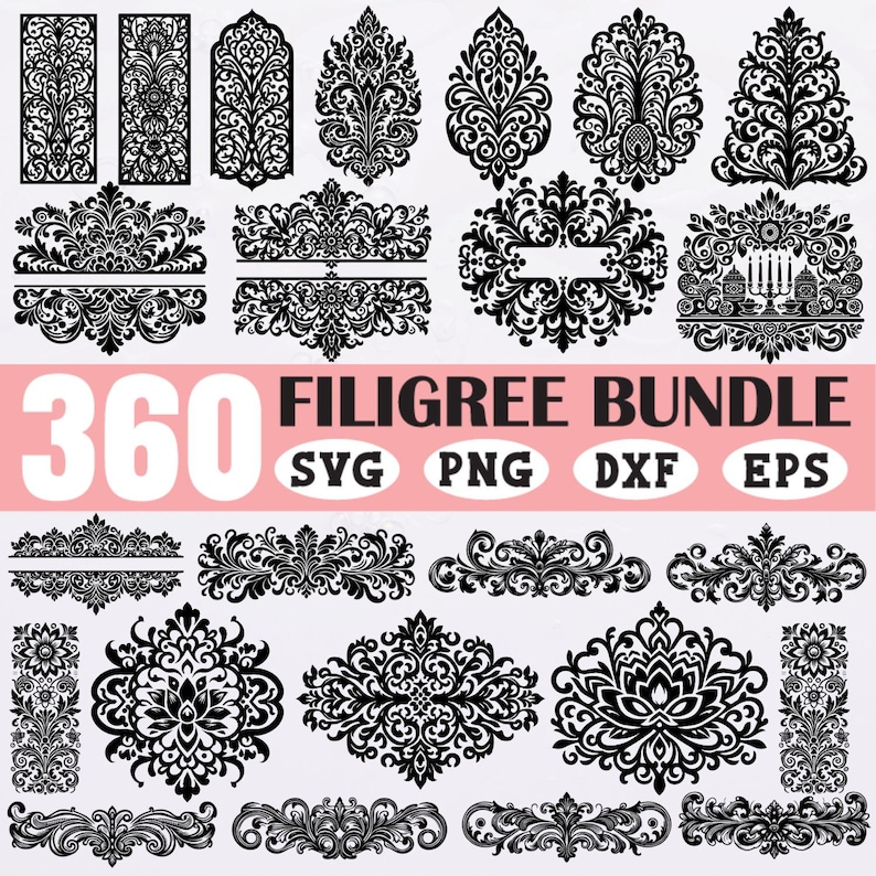 Filigree Ornament SVG Bundle: Vintage Floral Scrollwork, Laser Cut ...