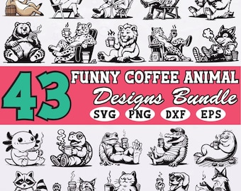 Funny Animal Coffee SVG Bundle: 43 Clipart Designs for Cricut