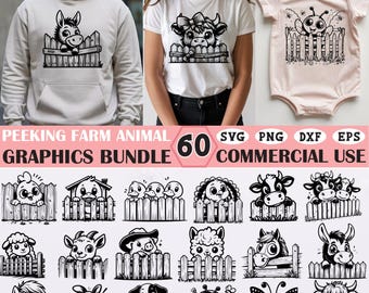 Peeking Farm Animal SVG Bundle: 60 Barnyard Designs (Digital Download