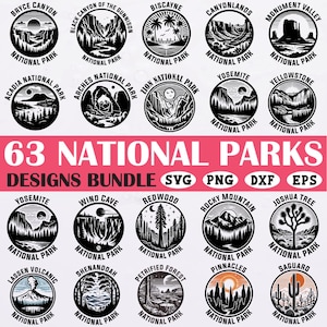 63 National Parks SVG Bundle for Cricut and Silhouette | USA National Park Logos Clipart | Vintage National Parks Designs