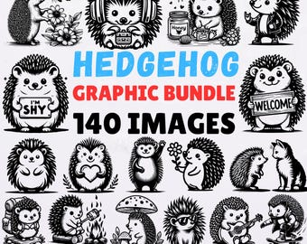 Cute Hedgehog Graphic Bundle SVG 140 Adorable Hedgehog Clipart Images for Cricut Crafts, Sublimation & Stickers