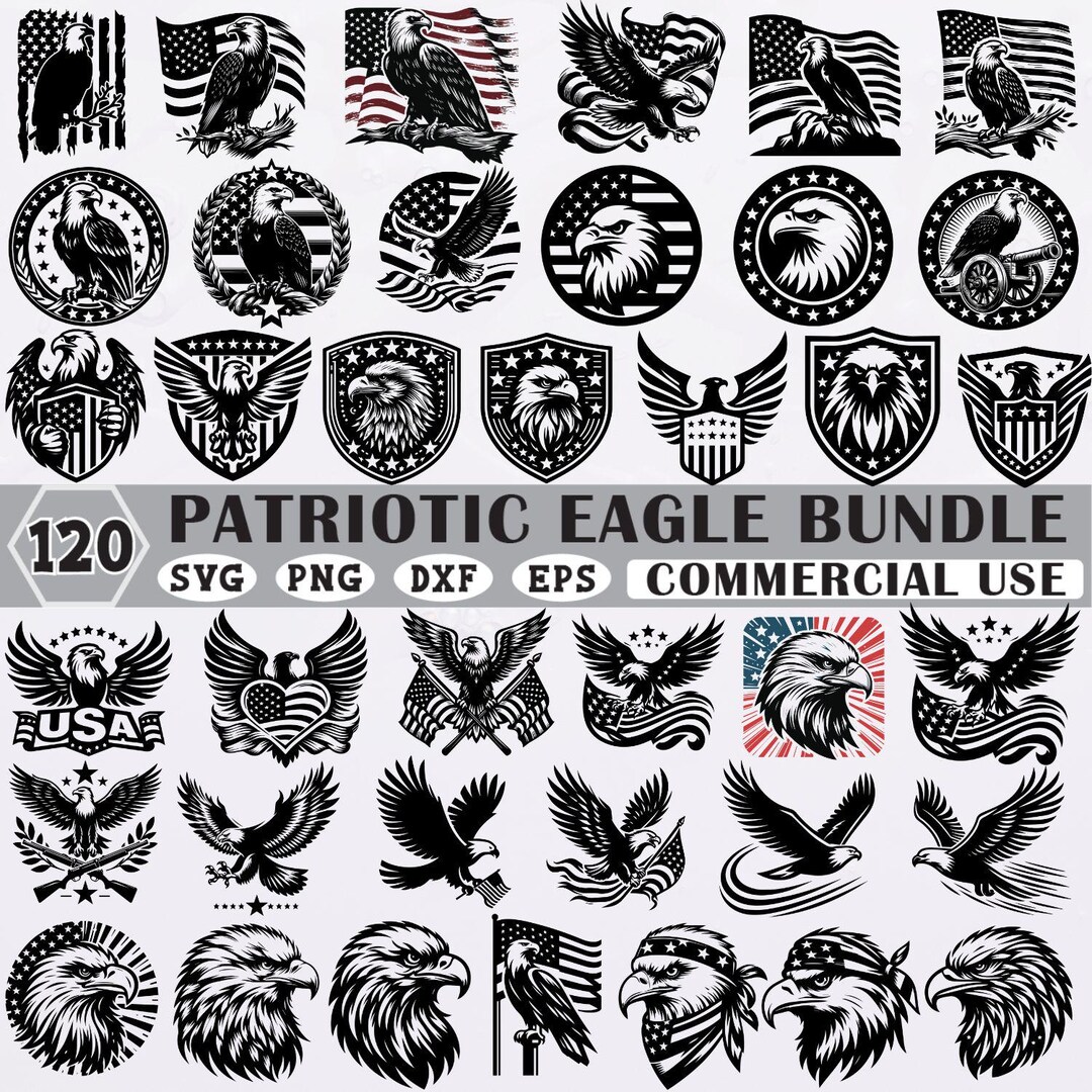 Patriotic Eagle SVG Bundle 120 Designs, American Flag Eagle Clipart ...