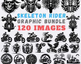Skeleton Rider SVG Bundle, Skull Biker Clipart Pack, Motorcycle Gothic Rider Graphics, Commercial Use