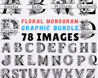 Floral Monogram SVG Bundle Alphabet Letters A–Z, Botanical Initial Clipart Set, Vintage Flower Alphabet