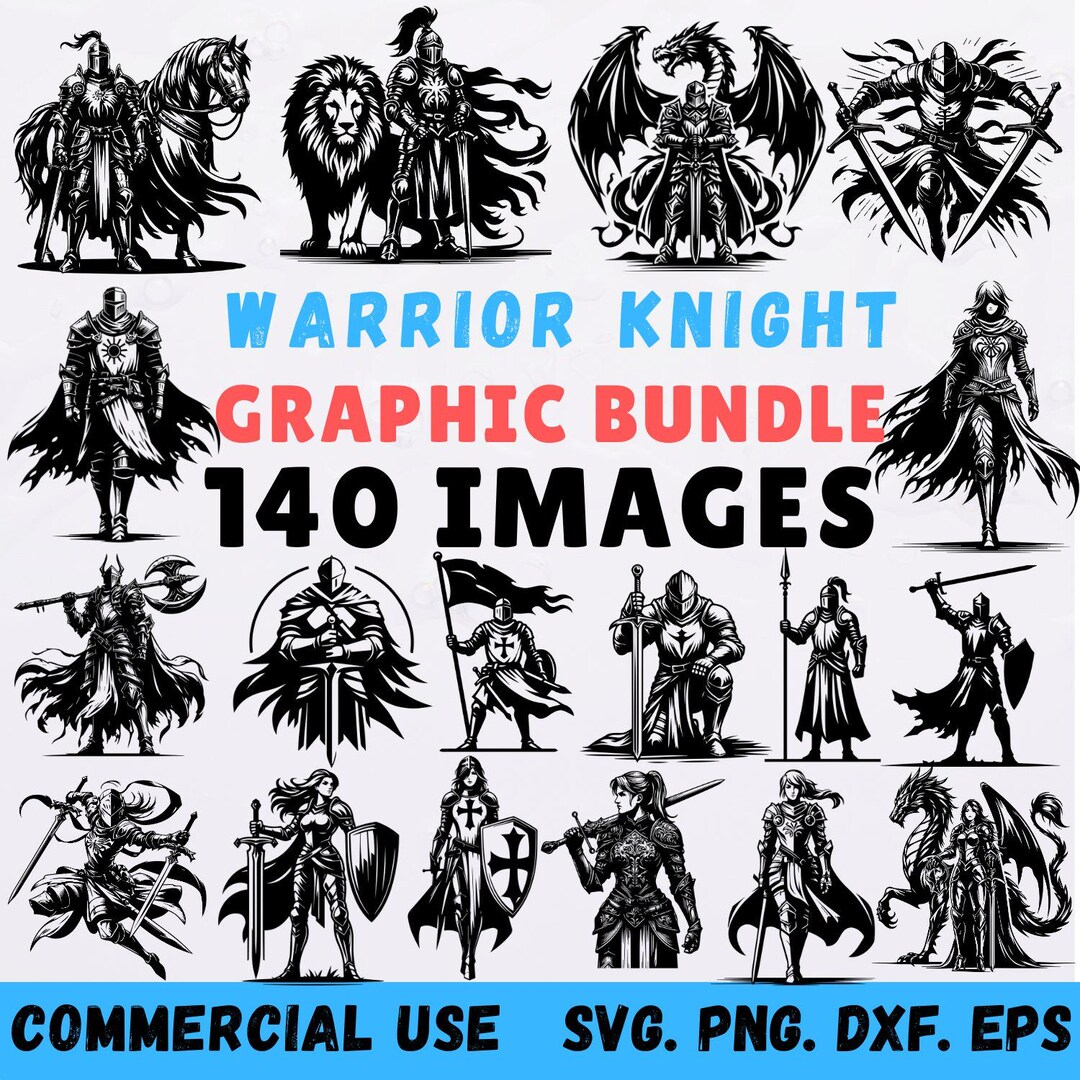 Warrior Knight Graphic Bundle Medieval Knight Clipart Fantasy Armor ...